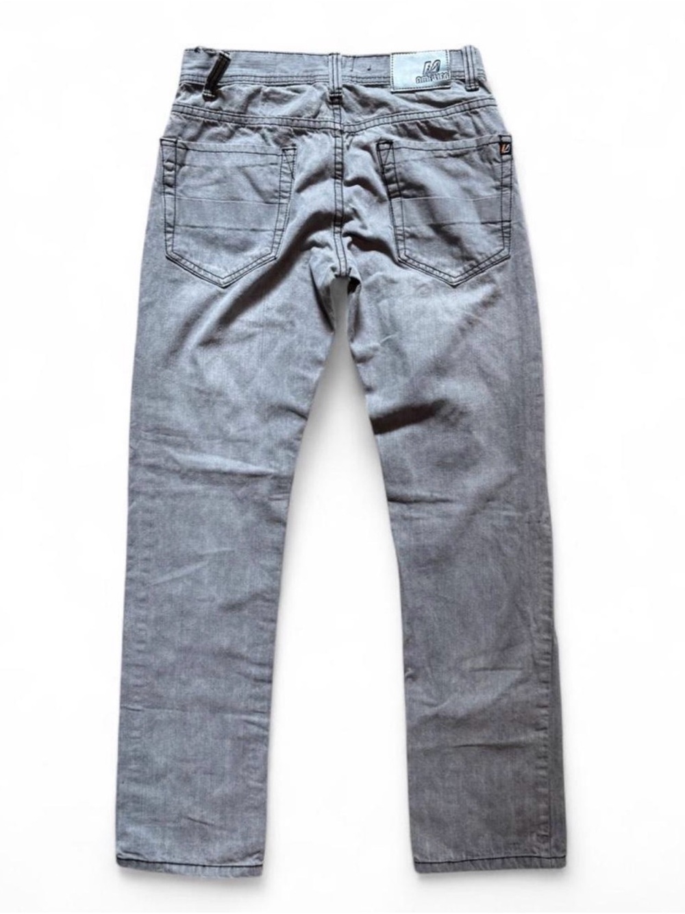 Vintage y2k Slim Fit Men's Gray Skater Jeans — Casual Stretch Denim